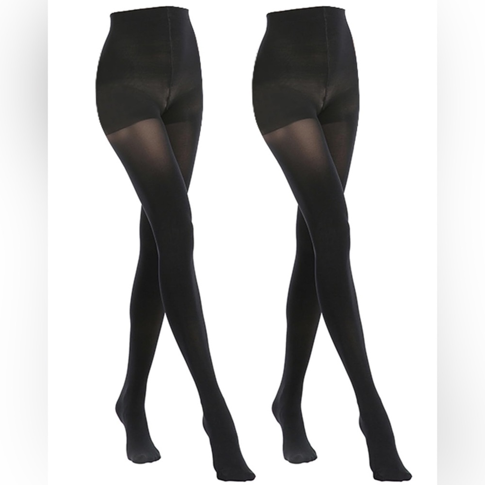 MANZI Opaque Control Top 70 Denier Tights Pantyhose Size Medium Black 2 Pair